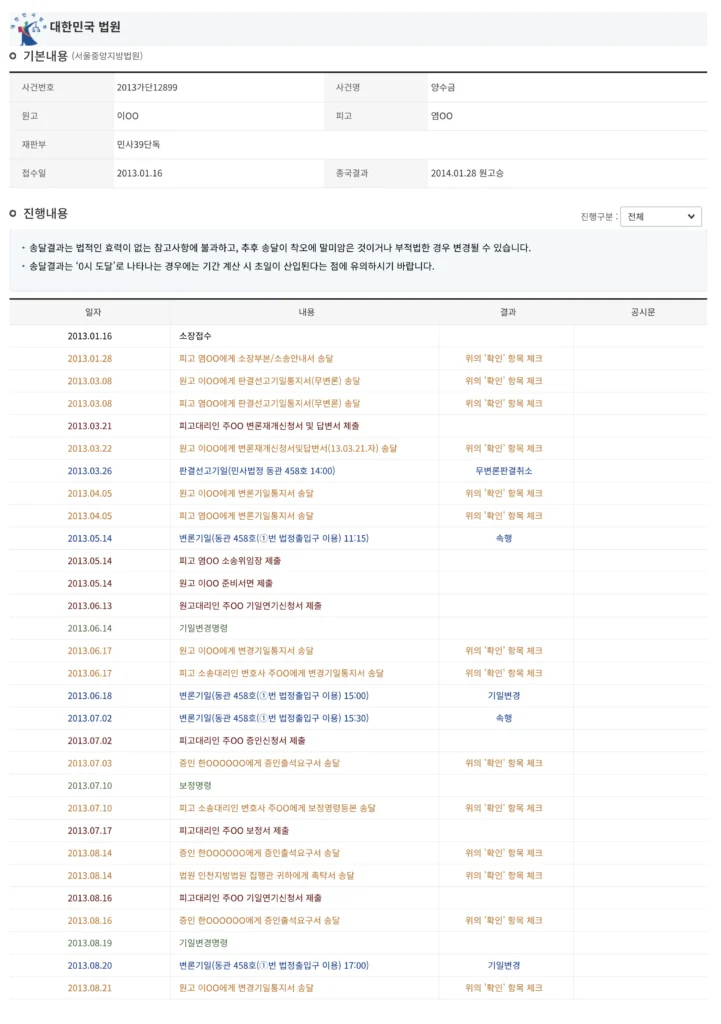양수금소송진행내용1